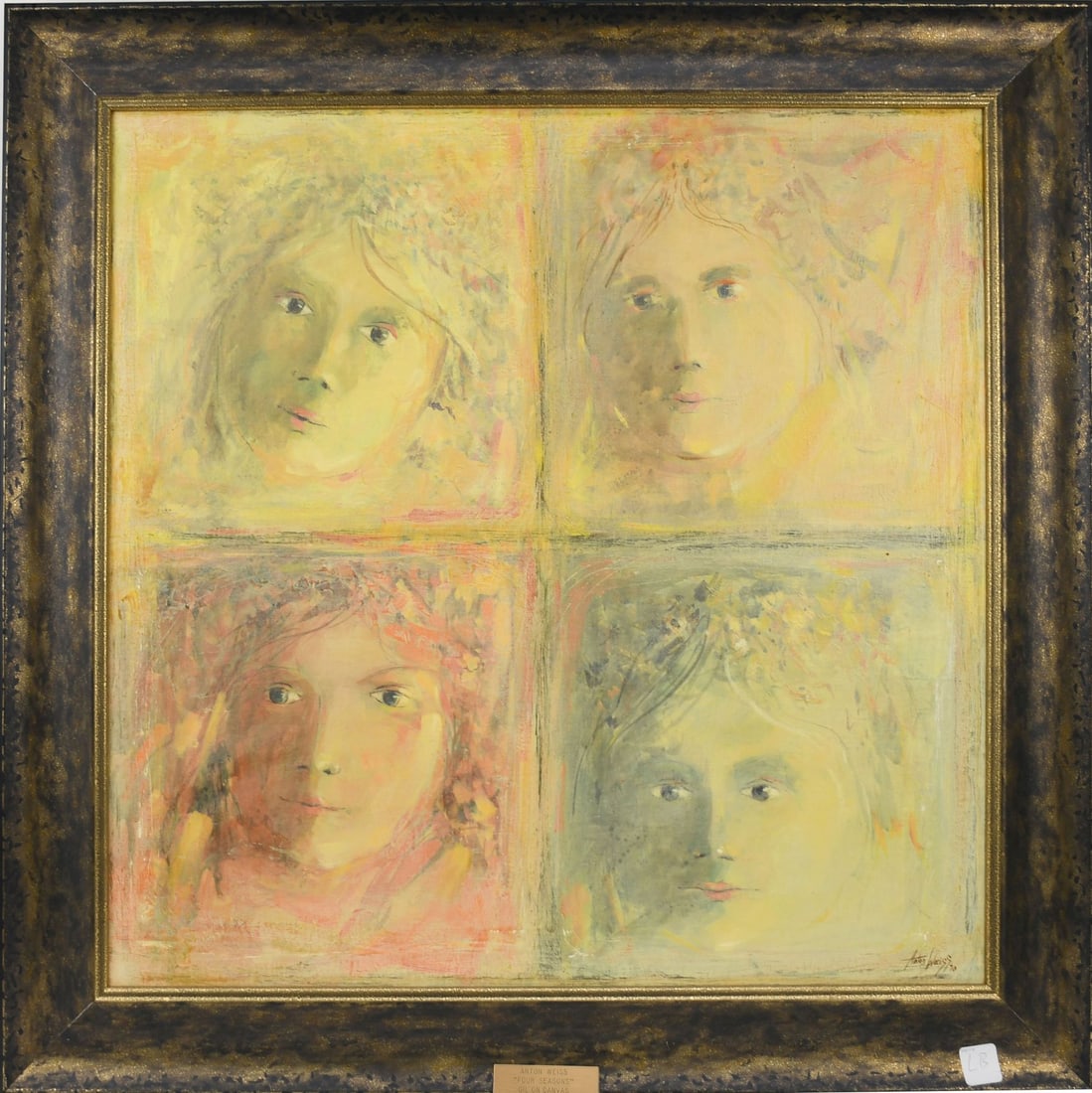 Anton Weiss (Yugoslavian/American, 20th/21st Century) Oil on Canvas Titled "Four Seasons" Painting: Anton Weiss (Yugoslavian/American, 20th/21st Century) Oil on Canvas Titled "Four Seasons" Painting of 4 Faces in nice neutral pastel colors. Signed and dated lower Right "Anton Weiss 70" Canvas size 2