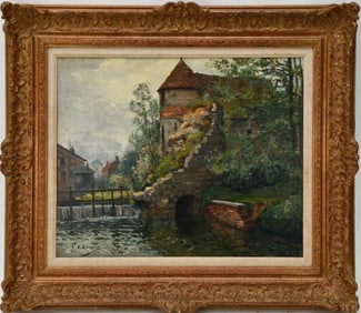 ERNEST CHEVALIER (1862 – 1917) French, 19th Century Barrage, Charente. Oil on canvas Landscape