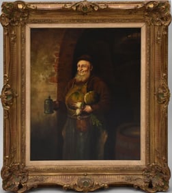 After Edward Von Grutzner, German oil on canvas, Innkeeper/Barkeeper figure scene, signed " E.