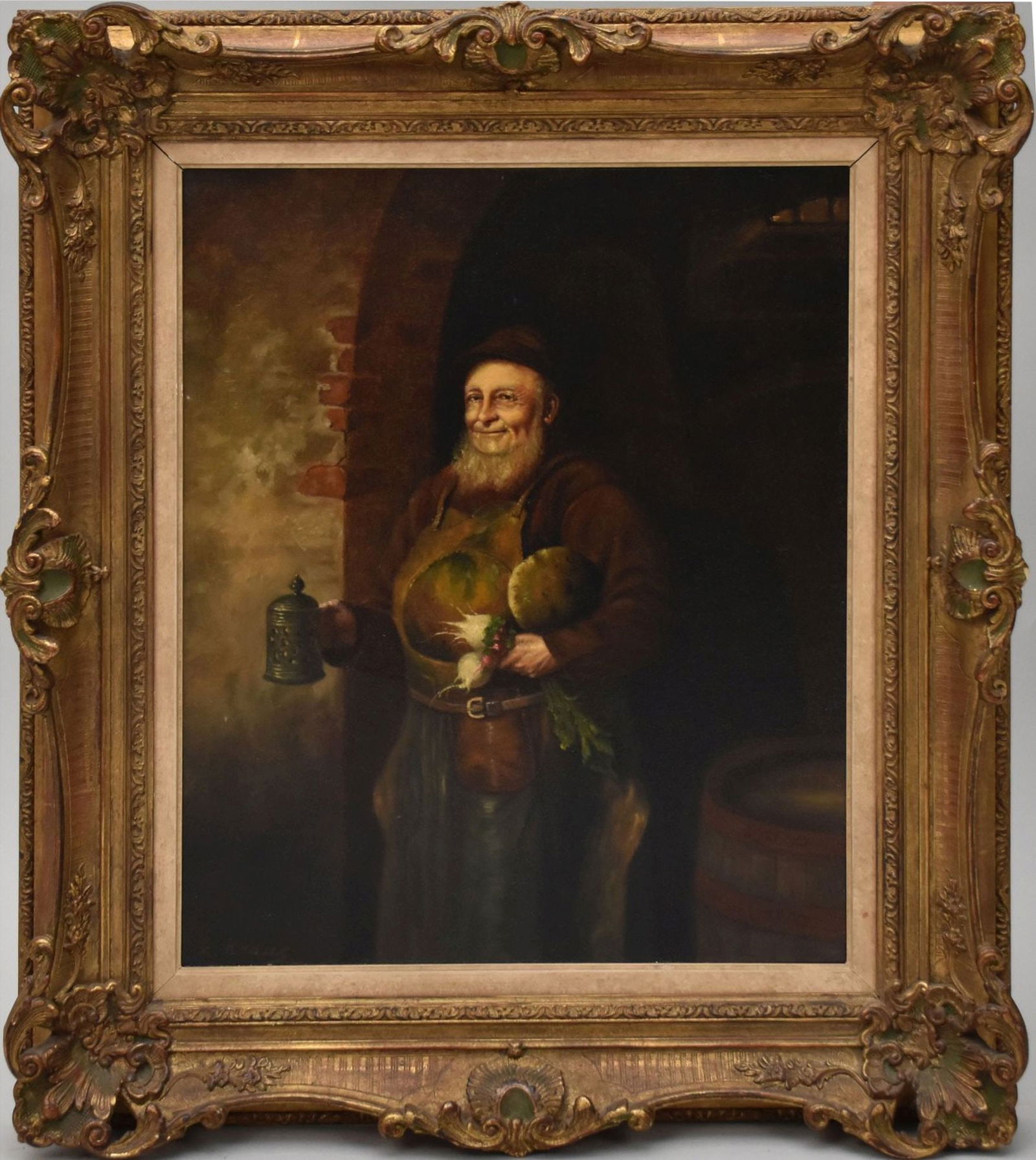 After Edward Von Grutzner, German oil on canvas, Innkeeper/Barkeeper figure scene, signed " E. (1 of 5)