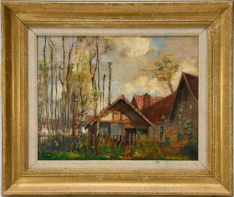 ERNEST CHEVALIER (French 1862-1917) Late 19th Century. Maisons a La Jarne. Oil on board country
