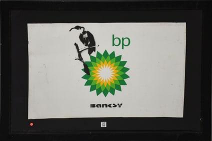 Banksy Airbrush BP Gas with Bird on Top of Logo -