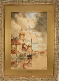 Louis van Staaten (Hermanus Koekkoek II) (Dutch, 1836-1909) Title "Amsterdam" Watercolor on Artist