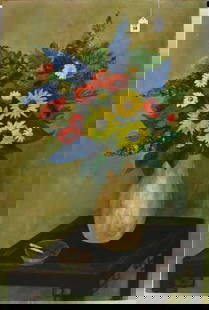 Tina Krause, 1968 Oil on Artist Board, still life Flowers, Stamp on verso Halsey & Griffith: Tina Krause, 1968 Oil on Artist Board, still life Flowers, Stamp on verso Halsey & Griffith Incorporated, Unframed, size 36" x 24"