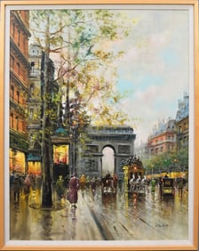 Pietro Griffo (Italian, b.1934-1995) oil on canvas, Paris street scene, arche de triomphe, signed