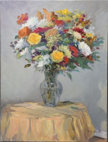 HUGH O'NEILL (Florida/Ireland, 1959-) Large Oil on canvas, Floral Still life, Unframed Canvas size