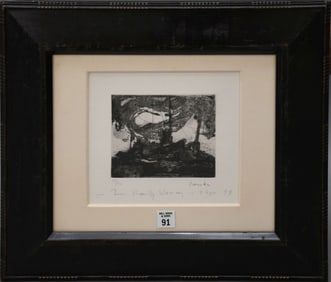 PAUL RESIKA (Am. b. 1928) "Stormy Sea, Boats " Black and white etching, Pencil signed and numbered
