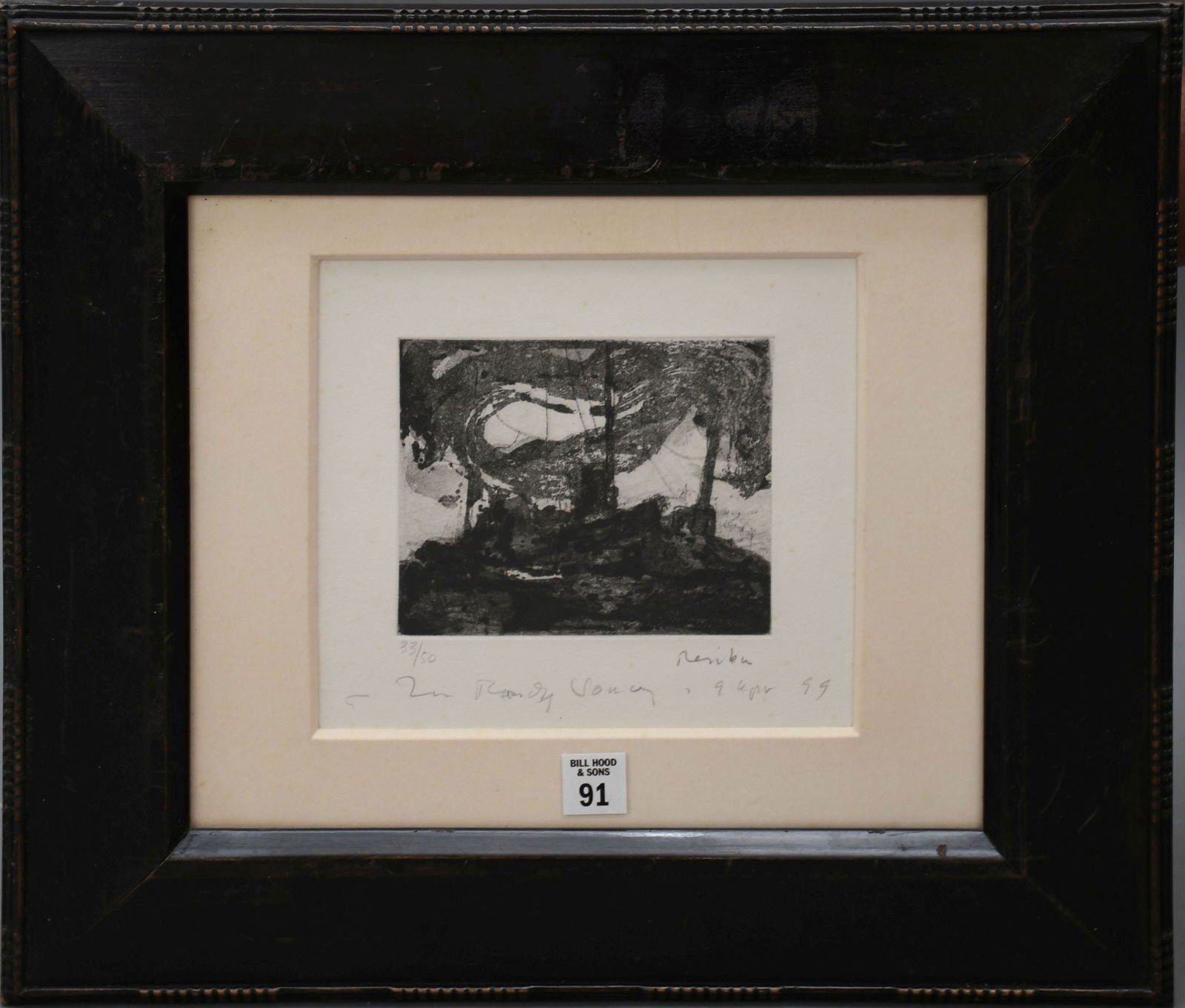 PAUL RESIKA (Am. b. 1928) "Stormy Sea, Boats " Black and white etching, Pencil signed and numbered (1 of 5)