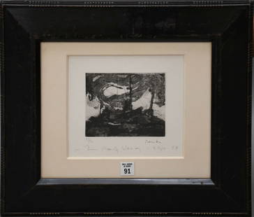 PAUL RESIKA (Am. b. 1928) "Stormy Sea, Boats " Black and white etching, Pencil signed and numbered: PAUL RESIKA (Am. b. 1928) "Stormy Sea, Boats " Black and white etching, Pencil signed and numbered 33/50 Sight Size 7 .5 x 8.5 Inches, Overall size 16 x 18.5 Inches