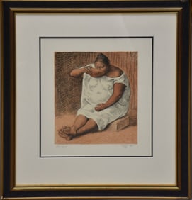 Francisco Zuniga (Mexican 1912 - 1998) Lithograph-1984. Mujer Bebiendo (Woman Drinking). Pencil