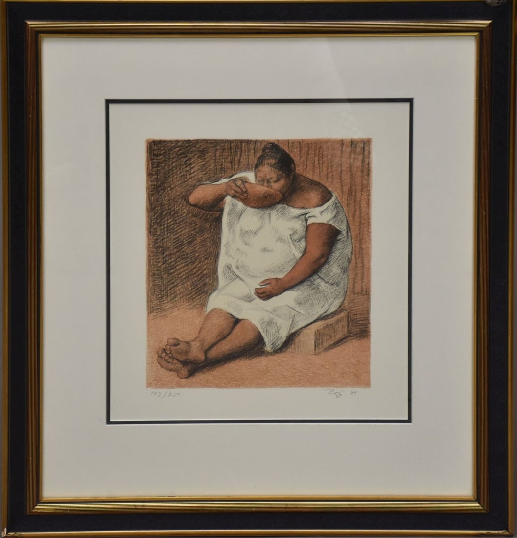 Francisco Zuniga (Mexican 1912 - 1998) Lithograph-1984. Mujer Bebiendo (Woman Drinking). Pencil (1 of 4)
