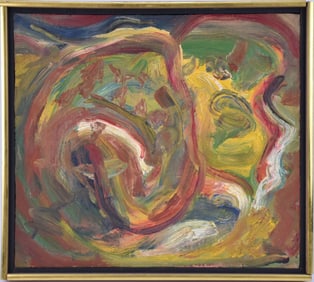 Abstract oil on wood, Dated on verso 1983 Overall size 17" x 19"