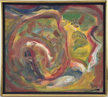 Abstract oil on wood, Dated on verso 1983  Overall size 17" x 19": Abstract oil on wood, Dated on verso 1983 Overall size 17" x 19"