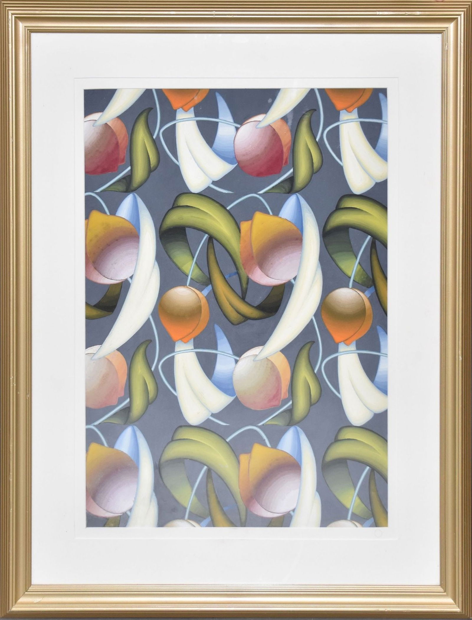 Attributed to Jean Pierre de Maria, Gouache/Pastel, Abstract floral, no signature, 31 3/4 x 28: Attributed to Jean Pierre de Maria, Gouache/Pastel, Abstract floral, no signature, 31 3/4 x 28 inches framed size, 22 1/2 x 16 1/2 inches