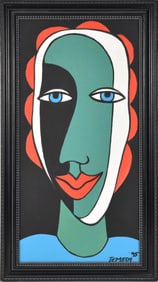 Gunther Temech (Austria 1942-2010) oil on canvas board, Abstract Head, signed lower right TEMECH