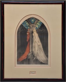 Louis Icart. "Faust," color etching, pencil signed lower right, 21" x 13 1/2", the overall is 35" x