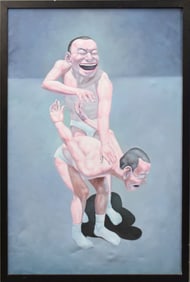 20th Century unsigned oil on canvas, Laughing Man, Style of Yui Minjun, 36 x 24 inches