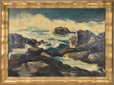 Bennett Schroeder Bradbury (California 1914 - 1991) oil on canvas, The Breaker Line-Crashing surf.