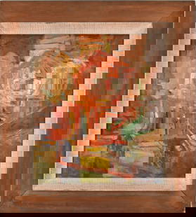 Abstract Mid Century Painting, oil on canvas signed illegibly. 20 x 18. Frame size 29 x 27 inches: Abstract Mid Century Painting, oil on canvas signed illegibly. 20 x 18. Frame size 29 x 27 inches