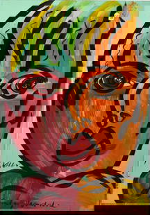 Peter Robert Keil (German / American, Born 1942) Expressionist,  Large Colorful Portrait of ANDY: Peter Robert Keil (German / American, Born 1942) Expressionist, Large Colorful Portrait of ANDY WARHOL, painting on Masonite board. Painting size: 48 in. x 32 in.