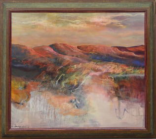 HAROLD (Hal) E. LARSEN (b. 1935, New Mexico) Large oil on canvas, illuminated South West Landscape