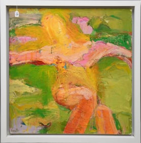 Large contemporary oil on canvas, signed illegibly Costan ? , Abstract Figure, 36 x 36 inches.