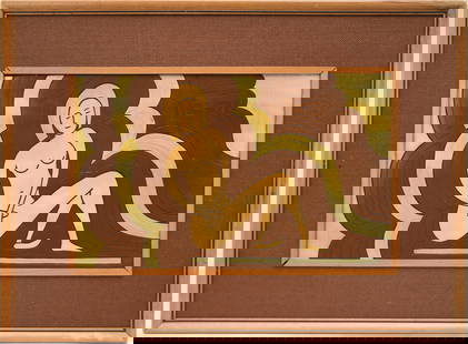 Modernist wood carved Panel, Closson Galleries label on reverse. 14 x 22-1/2 inches. Overall framed: Modernist wood carved Panel, Closson Galleries label on reverse. 14 x 22-1/2 inches. Overall framed size is 24 x 33 inches.
