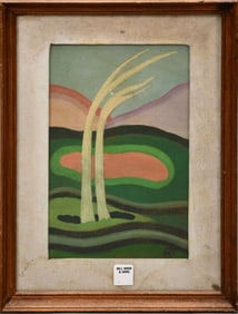 Attributed to: Janos Mattis-Teutsch (Romanian 1884-1960) Landscape, Oil on Card, Bears, Initials MT,