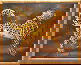 Reginald Baxter (20th century Canadian) Oil on canvas painting of a cheetah in a decorative frame,