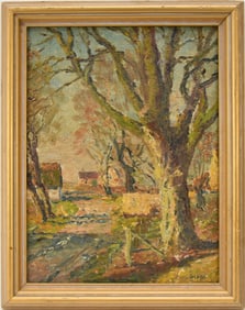 Gregoire Johannes Boonzaier (South Africa 1909 - 2005) oil on panel, Farm Scene with tree in