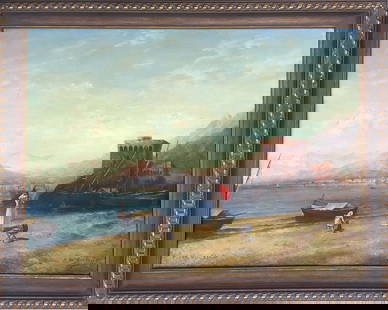 Russian Painting attributed to: Alexei Petrovich Bogoliubov  (Russian 1824 - 1896) oil on canvas,: Russian Painting attributed to: Alexei Petrovich Bogoliubov (Russian 1824 - 1896) oil on canvas, Shoreline seascape, 24 x 36 inches