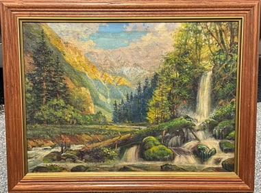 Russian painting Attributed to: Vasiliy Vereshchagin - Oil on canvas, Mountain Valley with river and