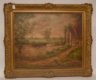 Cecil A.W. Mahlau, oil on canvas, Country Scene with cottage and horse and carriage, 24 x 30