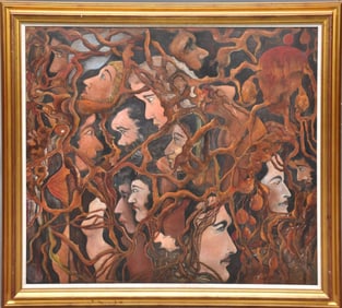 Latin America, 20th Century, Oil on canvas Depict various faces seen through roots and vines in