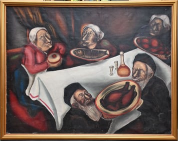 Sara Berman Beach (New York 1890-1978) Large oil on canvas, Figures at Dinning table 34" x 44"