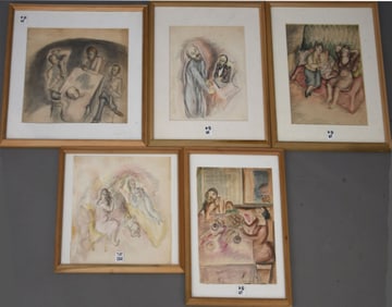 Sara Berman Beach (American 1890-1978) 5-PCS. Watercolor/Pen & Ink, some signed some not. Drawing