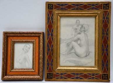 Pencil Sketch Mid Century European school, pencil on paper , Nudes. Lg. 10-3/4 x 9 inches overall.