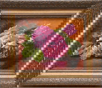 Dated 1900. oil on canvas, Pink Roses, signed lower right