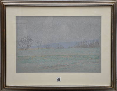 Robert Stark (American, b. 1939) Unadella Winter III, dated 1980, oil pastel on chanson, 14 1/4" x: Robert Stark (American, b. 1939) Unadella Winter III, dated 1980, oil pastel on chanson, 14 1/4" x 21" sight, 22 3/4" x 28" 3/4" overall