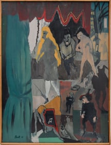 HARVEY PARKS (American 1948 - 2017) Original Oil Painting on Canvas, Abstract Theater Scene, signed