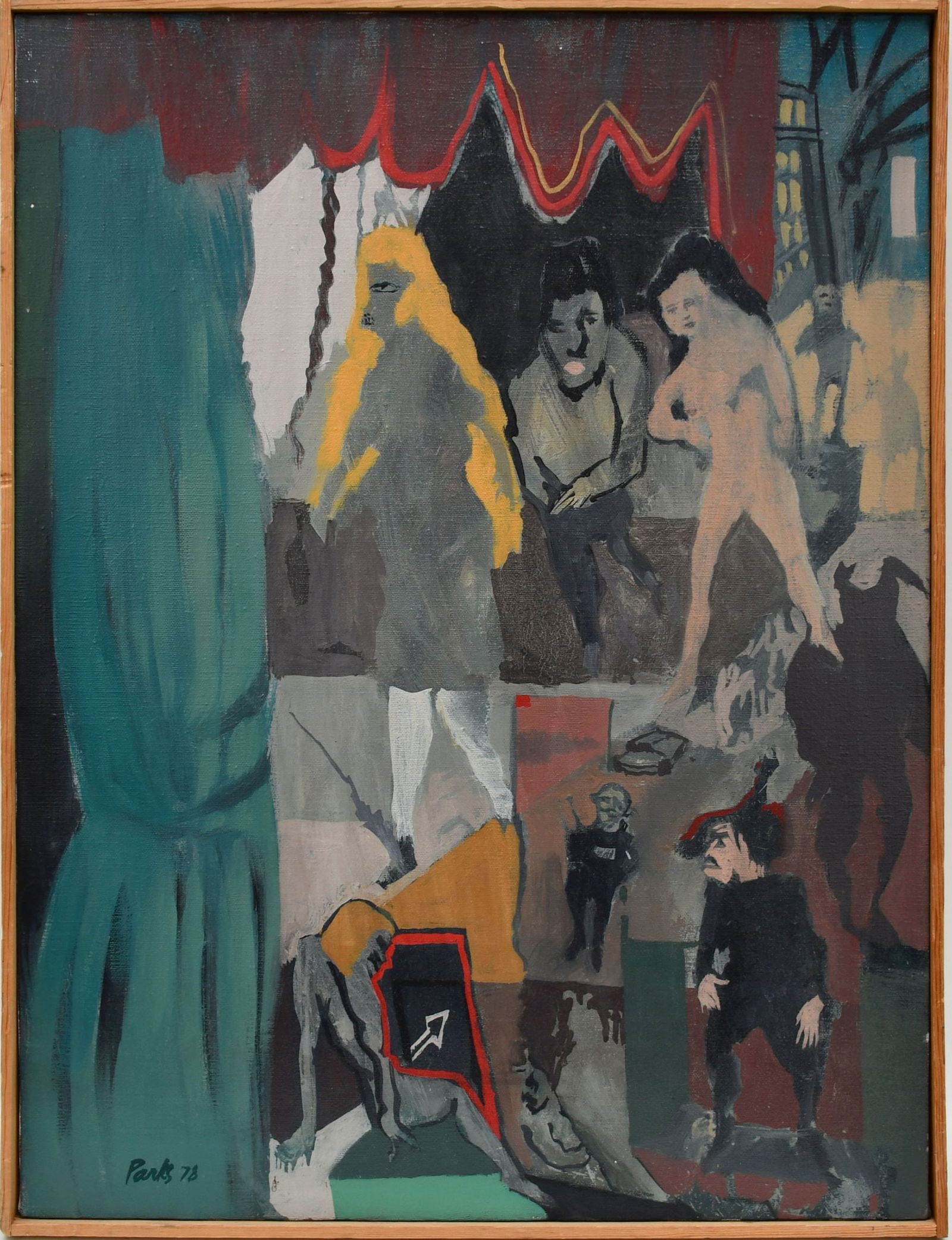 HARVEY PARKS (American 1948 - 2017) Original Oil Painting on Canvas, Abstract Theater Scene, signed (1 of 6)