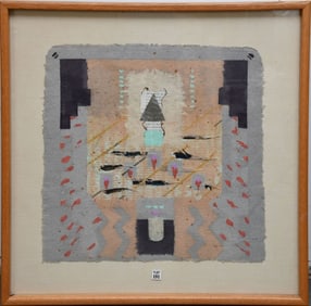 Southwest Contemporary Art Collage, image 24 x 24 inches overall framed 33 x 33 inches