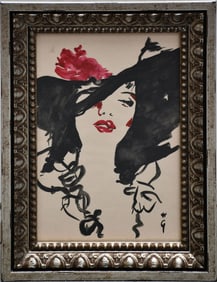 RENE GRUAU (Italian/French 1909-2004) Fashion Watercolor, 11-1/2 x 7-1/2 inches