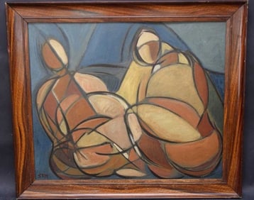 European School, ca. 1930, Cubist Composition, oil on cardboard, bears initials STM, image size 17