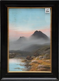 Pastel Moutiain landscape by Frances Holme, Signed lower right overall framed size 18 x 13 inches