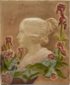C. Muller 19th Century Ceramic nouveau Portrait plaque, 15 x 18 inches, signed P. Moreau Vathier