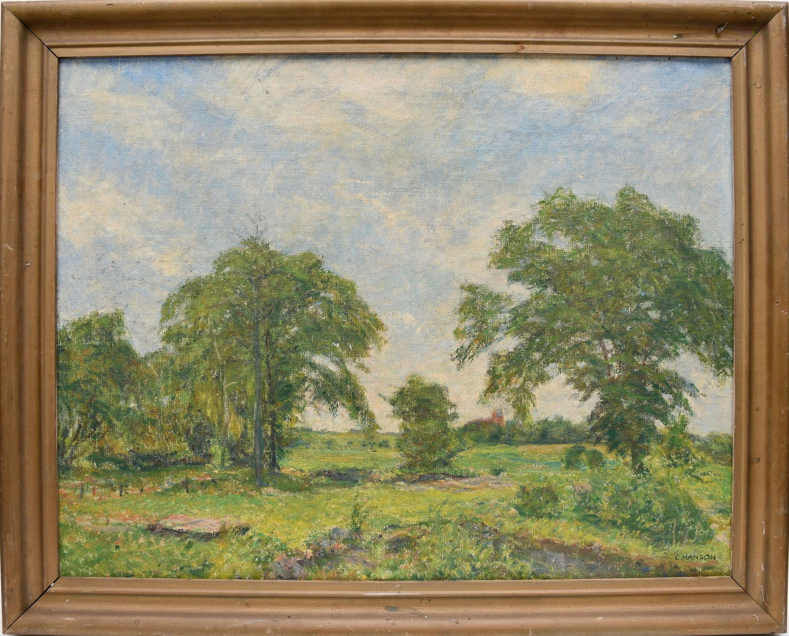 Continental School oil on canvas, Landscape signed C. Hanson. Ptng. 22-1/2 x 29 inches. Overall w/ (1 of 4)