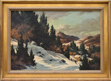Boylan Fitzgerald "Mountain Skiers" Oil on Canvas, 20" x 30" overall framed size 26 x 36 inches