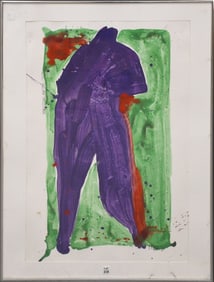 Robert Kiley (1925-1996) Acrylic on paper, abstract Purple Figure, Frenchtown Montana-1985. 34-1/2 x