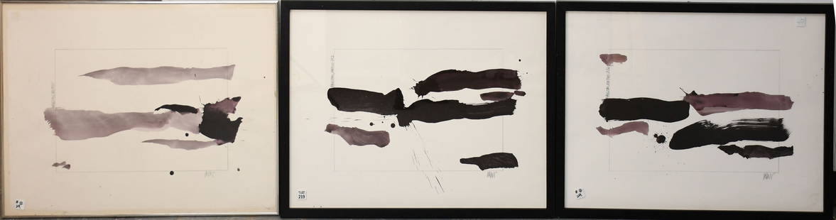 3 Pieces sold together:  Robert Kiley (1925-1996) abstract expressionist paintings, acrylic on: 3 Pieces sold together: Robert Kiley (1925-1996) abstract expressionist paintings, acrylic on magnani paper (Frenchtown Montana) Chakra series 1982, approx. 22 x 30 inches. Overall framed size 23-1/2